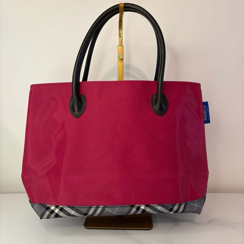 Burberry Blue Label Pink Nylon Tote with Nova Check Trim